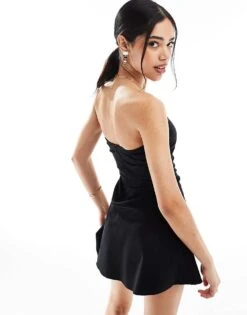 Bershka Bengaline Bandeau Mini Dress In Black For Women -Chic Maze Sales 208154689 4