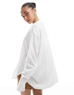 Bershka Oversized Linen Shirt In White For Women -Chic Maze Sales 208154696 4