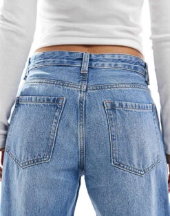 Bershka Ripped Knee Wide Leg Jeans In Mid Blue For Women -Chic Maze Sales 208154704 4