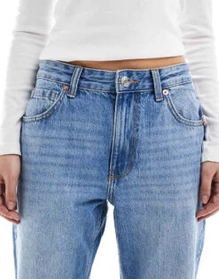 Bershka Ripped Knee Wide Leg Jeans In Mid Blue For Women -Chic Maze Sales 208154704 5
