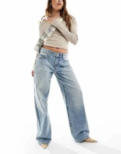 Bershka Super Baggy Wide Leg Jeans In Light Wash Blue For Women -Chic Maze Sales 208154707 1 blue 1