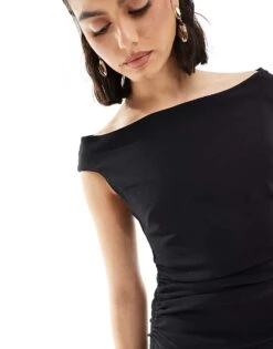 Bershka Ruched Off The Shoulder Mini Dress In Black For Women -Chic Maze Sales 208154710 2