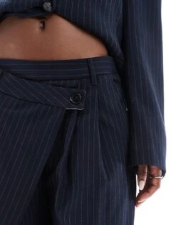 Bershka Wide Leg Tailored Trousers Co-ord In Navy Stripe For Women -Chic Maze Sales 208154712 3