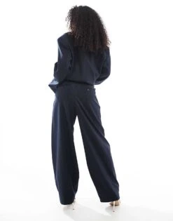 Bershka Wide Leg Tailored Trousers Co-ord In Navy Stripe For Women -Chic Maze Sales 208154712 4
