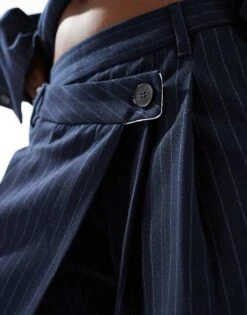 Bershka Wide Leg Tailored Trousers Co-ord In Navy Stripe For Women -Chic Maze Sales 208154712 5