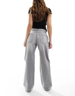 Bershka Ripped Knee Wide Leg Jeans In Light Grey For Women -Chic Maze Sales 208154714 2