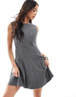 Bershka Pleated Tailored Mini Dress In Grey For Women -Chic Maze Sales 208154733 1 grey 1