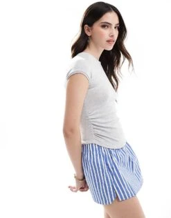 Bershka Ruched Side Baby Tee In Grey Marl For Women -Chic Maze Sales 208154734 1 grey 1