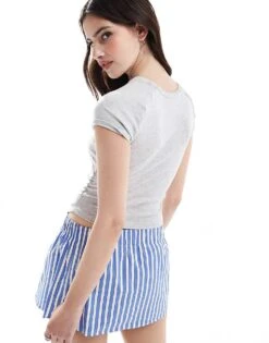 Bershka Ruched Side Baby Tee In Grey Marl For Women -Chic Maze Sales 208154734 3