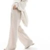 Bershka Tie Waist Wide Leg Linen Trousers In Ecru Stripe For Women -Chic Maze Sales 208154735 1 ecru