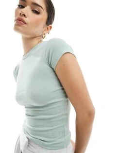 Bershka Baby Tee In Pale Green For Women -Chic Maze Sales 208154736 1 green 1