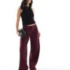 Bershka Petite Low Rise Wide Leg Tailored Trousers In Burgundy For Women -Chic Maze Sales 208154745 1 burgundy