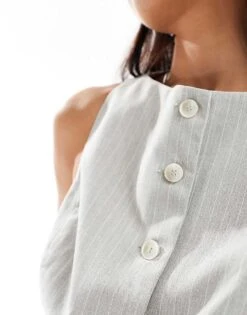 Bershka Round Neck Waistcoat In Grey Stripe For Women -Chic Maze Sales 208154762 3