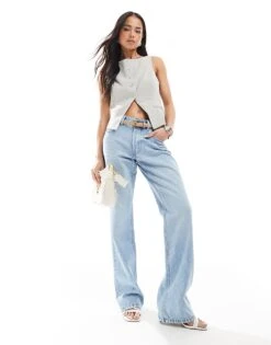 Bershka Round Neck Waistcoat In Grey Stripe For Women -Chic Maze Sales 208154762 4