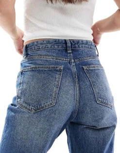 Bershka High Waisted Ultra Comfort Fit Mom Jeans In Authentic Blue For Women -Chic Maze Sales 208154764 5