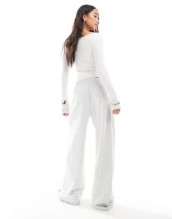 Bershka Wide Leg Joggers In Grey Marl For Women -Chic Maze Sales 208154765 3