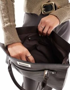 Bershka Faux Leather Work Bag In Chocolate For Women Brown -Chic Maze Sales 208154787 3