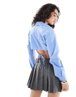 Bershka Boxy Tie Back Shirt In Blue For Women -Chic Maze Sales 208154789 1 blue 1