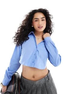 Bershka Boxy Tie Back Shirt In Blue For Women -Chic Maze Sales 208154789 2