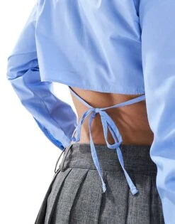 Bershka Boxy Tie Back Shirt In Blue For Women -Chic Maze Sales 208154789 4