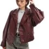 Bershka Faux Leather Double Breasted Jacket In Burgundy For Women -Chic Maze Sales 208154792 1 burgundy