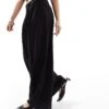 Bershka Wide Leg Tailored Trouser With Belt Detail In Black For Women -Chic Maze Sales 208154804 1 black