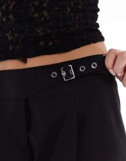 Bershka Wide Leg Tailored Trouser With Belt Detail In Black For Women -Chic Maze Sales 208154804 2