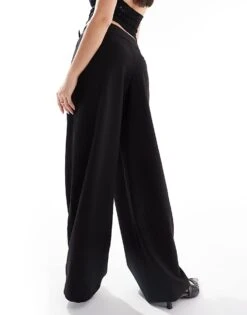 Bershka Wide Leg Tailored Trouser With Belt Detail In Black For Women -Chic Maze Sales 208154804 3