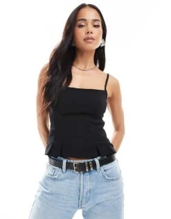 Bershka Straight Neck Tailored Corset Top In Black For Women