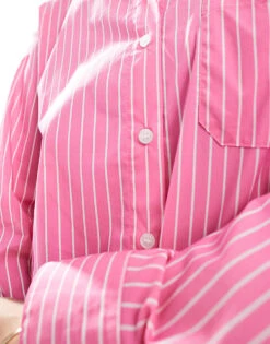 Bershka Oversized Shirt In Pink Pinstripe For Women -Chic Maze Sales 208154832 3