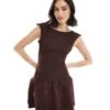 Bershka Shirred Puffball Mini Dress In Burgundy For Women -Chic Maze Sales 208154833 1 burgundy