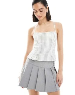 Bershka Straight Neck Tailored Corset Top In Ecru Stripe For Women -Chic Maze Sales 208154834 1 ecru 1