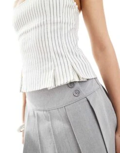 Bershka Straight Neck Tailored Corset Top In Ecru Stripe For Women -Chic Maze Sales 208154834 3