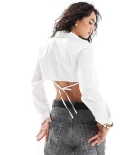 Bershka Boxy Tie Back Shirt In White For Women -Chic Maze Sales 208154838 1 white 1