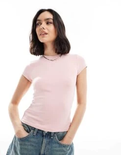 Bershka Short Sleeve Baby Tee In Baby Pink For Women -Chic Maze Sales 208154860 1 pink 1
