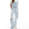 Bershka Ripped Knee Wide Leg Jeans In Super Light Wash For Women Blue -Chic Maze Sales 208154867 1 blue
