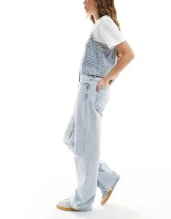 Bershka Ripped Knee Wide Leg Jeans In Super Light Wash For Women Blue -Chic Maze Sales 208154867 3