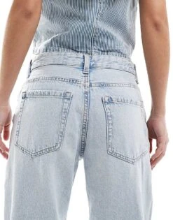 Bershka Ripped Knee Wide Leg Jeans In Super Light Wash For Women Blue -Chic Maze Sales 208154867 4