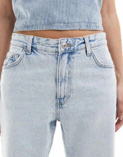 Bershka Ripped Knee Wide Leg Jeans In Super Light Wash For Women Blue -Chic Maze Sales 208154867 5