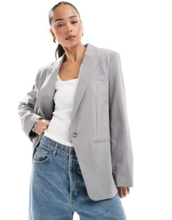 Bershka Mansy Oversized Blazer In Light Grey For Women