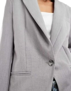 Bershka Mansy Oversized Blazer In Light Grey For Women -Chic Maze Sales 208154884 3