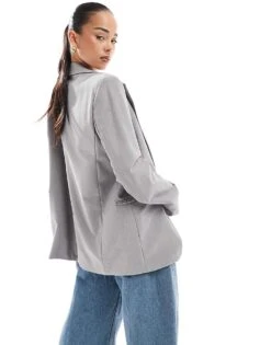 Bershka Mansy Oversized Blazer In Light Grey For Women -Chic Maze Sales 208154884 4