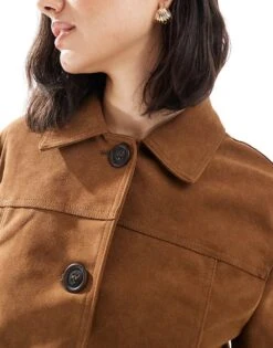 Bershka Faux Suede Cropped Jacket In Dark Tan For Women -Chic Maze Sales 208154887 3