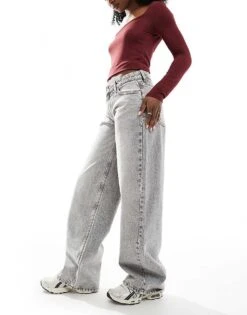 Bershka Baggy Straight Leg Jeans In Washed Grey For Women -Chic Maze Sales 208154917 3