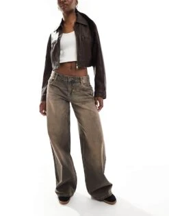 Bershka Baggy Wide Leg Jeans In Washed Brown For Women -Chic Maze Sales 208154957 1 brown 1
