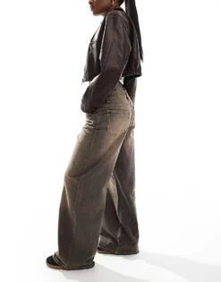 Bershka Baggy Wide Leg Jeans In Washed Brown For Women -Chic Maze Sales 208154957 2