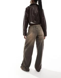 Bershka Baggy Wide Leg Jeans In Washed Brown For Women -Chic Maze Sales 208154957 3