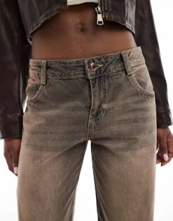 Bershka Baggy Wide Leg Jeans In Washed Brown For Women -Chic Maze Sales 208154957 4
