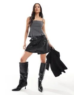 Bershka Straight Neck Tailored Corset Top In Dark Grey For Women -Chic Maze Sales 208154990 3