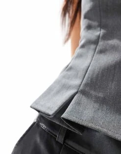 Bershka Straight Neck Tailored Corset Top In Dark Grey For Women -Chic Maze Sales 208154990 4
